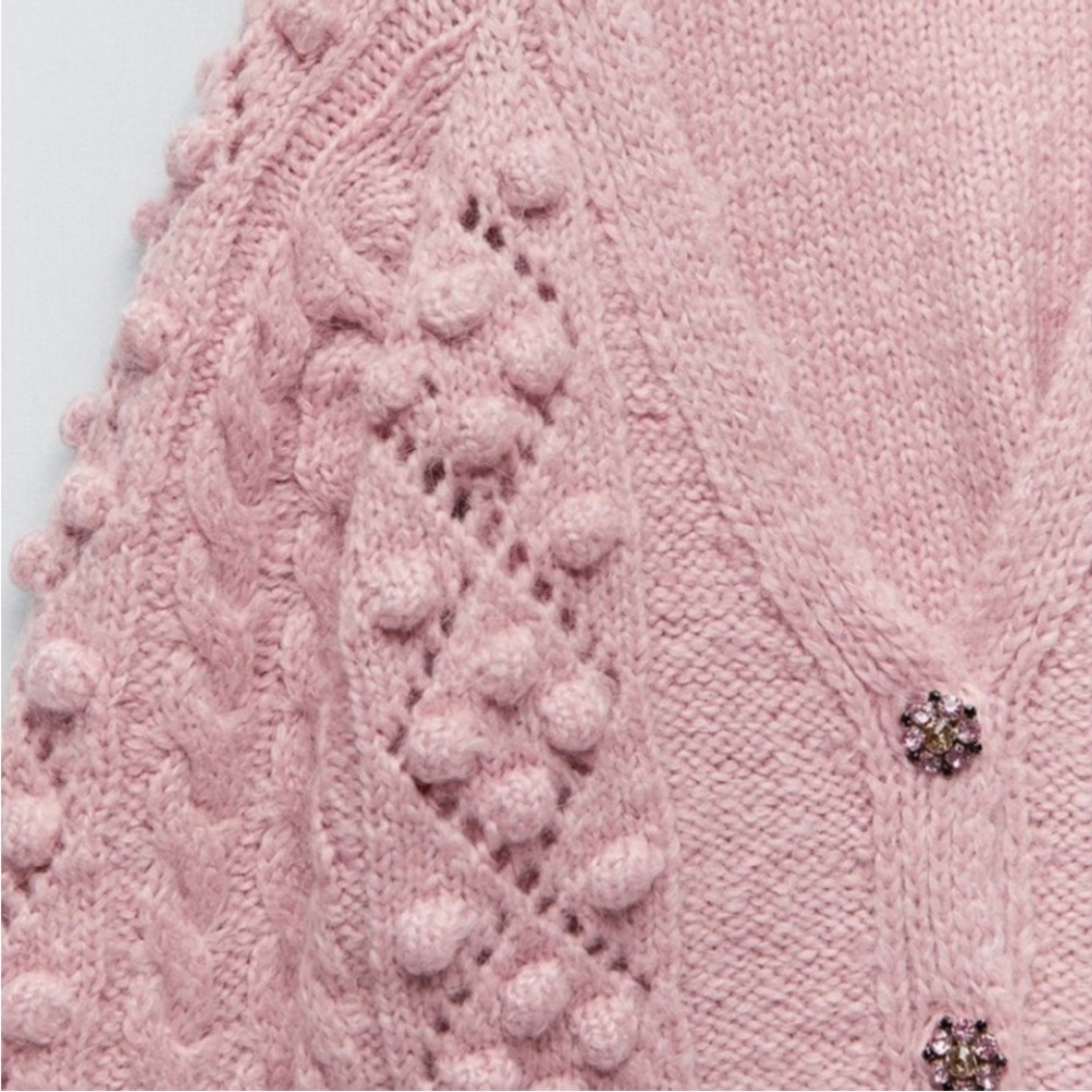 Zara Jewel Button Knit Cardigan Blush Pink Knit Sweater Size Small Loose Fit - Picture 4 of 16